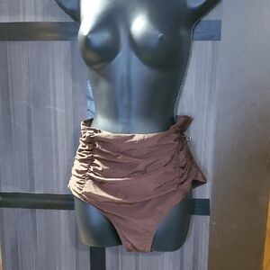 Brown Ruched High-Waisted Bikini Bottom